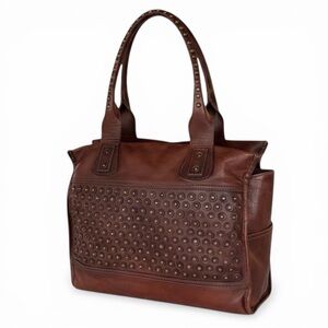 Frye Jenna Disc Brown Studded Leather Tote Bag